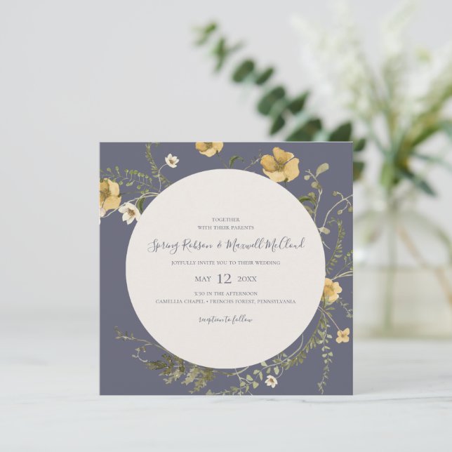 Invitación Flor de flores silvestres de primavera Boda cuadra (Anverso de pie)