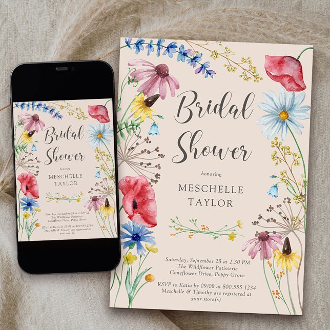 Invitación Flor de flores silvestres ducha de flores rústicas (Bridal Shower Invitation from my Wildflower Charm collection)