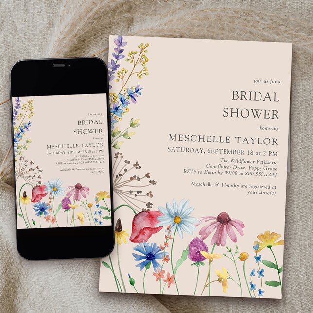 Invitación Flor de flores silvestres ducha de novia rústico c (Bridal Shower Invitation from my Wildflower Charm collection available printed or printable download)