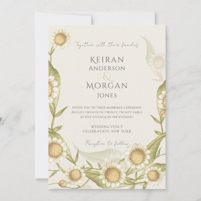 Invitación Flor de flores silvestres elegante Daisy Boho Boda (Anverso)