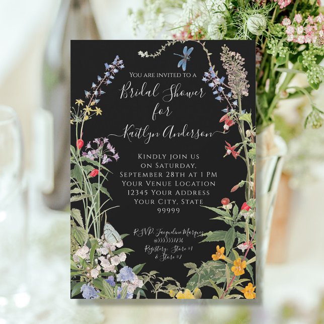 Invitación Flor de flores silvestres Floral Black Bridal Show (Subido por el creador)