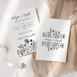 Invitación Flor de flores silvestres Moda de Boho blanco y ne