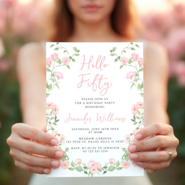 Invitación Flor de flores silvestres rosadas Boho 50 cumpleañ (Subido por el creador)