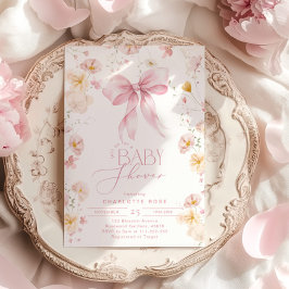 Invitación Flor de flores silvestres rosadas Bow Elegant Baby