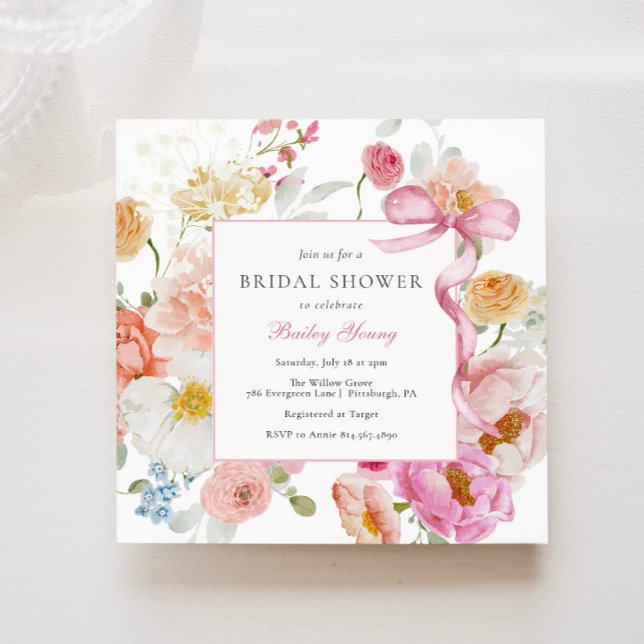 Invitación Flor de flores silvestres rosadas ducha de novia (Subido por el creador)