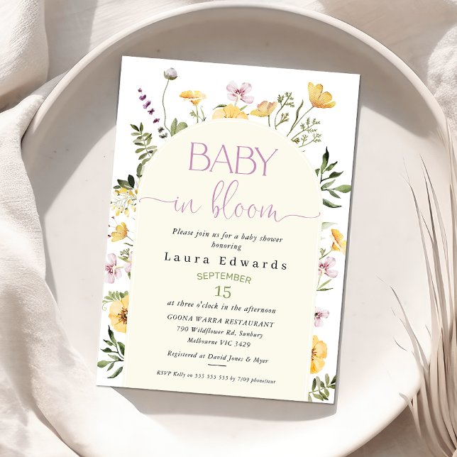 Invitación Flor de flores silvestres rusas en Baby Shower en  (Modern Gender Neutral Baby in Bloom Baby Shower Invitation, Wildflowers Baby Shower Invite, Floral )