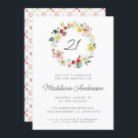 Invitación Flor de fresa de verano Wreath cumpleaños 21<br><div class="desc">Flor de fresa de verano Wreath 21ª plantilla de invitación de fiesta de cumpleaños</div>
