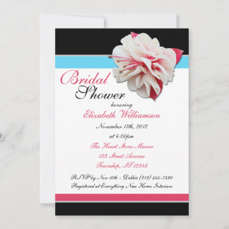 Invitación "Flor de fucsia" ducha de novia rosa azul y negra
