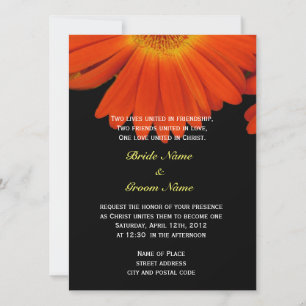 Invitación Flor de gerbera margarita naranja boda cristiana
