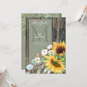 Invitación Flor de girasol Bloom Rustic Wood Sage Bridal Show