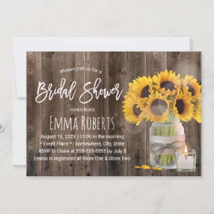 Invitación Flor de girasol Mason Jar Barn Wood Bridal Shower