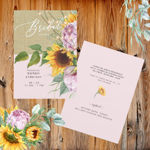 Invitación Flor de girasol rosa Floral Burlap Rústico Ducha d