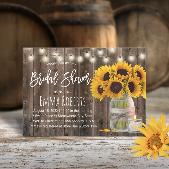 Invitación Flor de girasol rusa Mason Jar Bridal Shower (Subido por el creador)