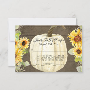 Invitación Flor de Girasol Rústico Blanco Calabaza de Madera
