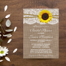 Invitación Flor de girasol rústico, ducha de novia de Burlap 
