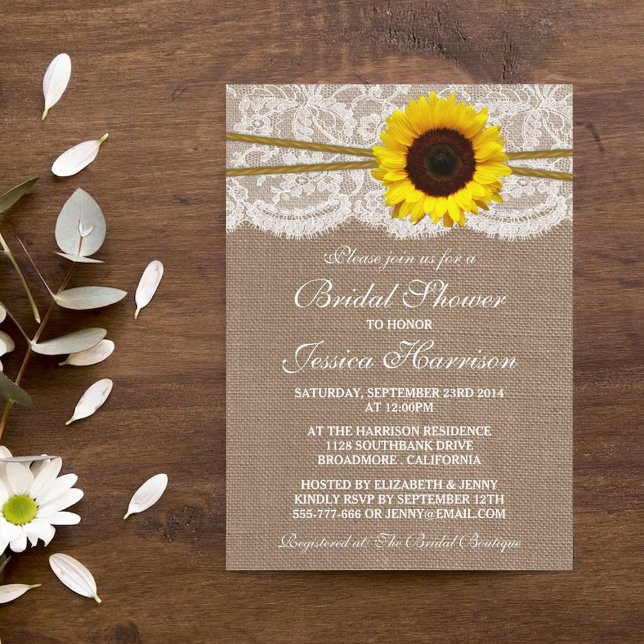 Invitación Flor de girasol rústico, ducha de novia de Burlap  (Subido por el creador)