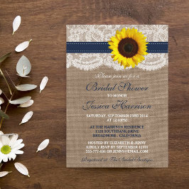 Invitación Flor de girasol rústico, ducha de novia de Burlap 