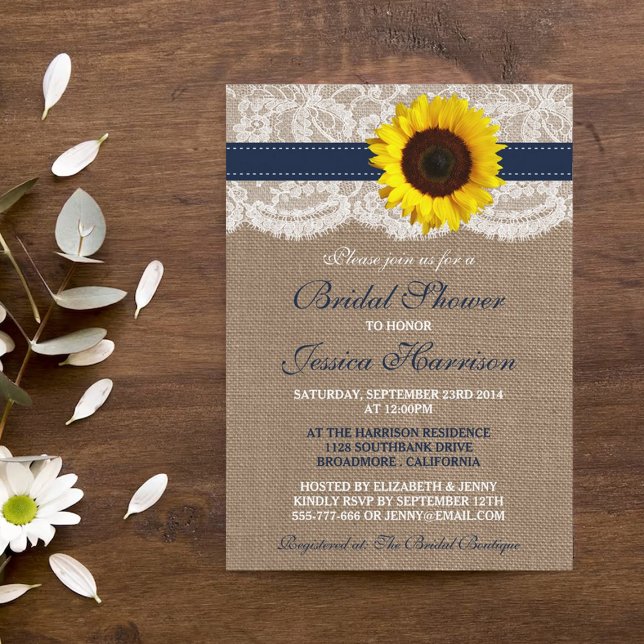 Invitación Flor de girasol rústico, ducha de novia de Burlap  (Subido por el creador)