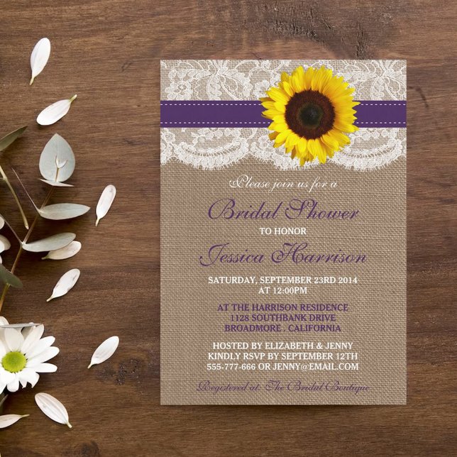 Invitación Flor de girasol rústico, ducha de novia de Burlap  (Subido por el creador)
