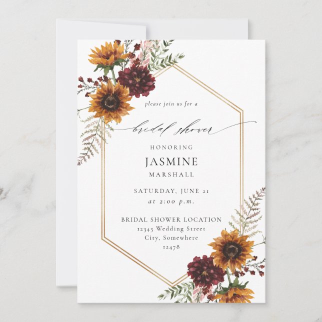 Invitación Flor de girasol y flores silvestres ducha de novia (Anverso)