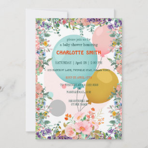 Invitación Flor de gradiente de globo rosa lindo ducha de beb