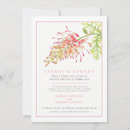 Invitación Flor de grevillea acuarela boda coral blanco