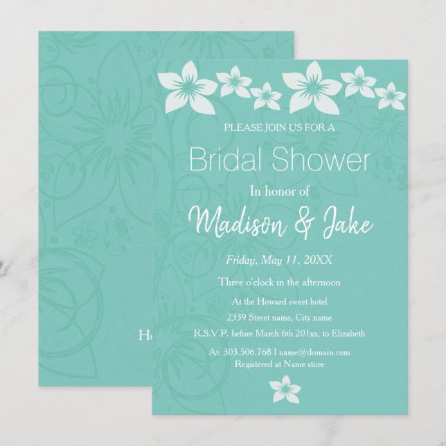 Invitación Flor de hibisco blanco floral ducha de novia (Anverso / Reverso)