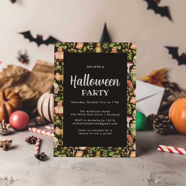 Invitación Flor de hongo en planta de cráneo Resumen Hallowee (Subido por el creador)