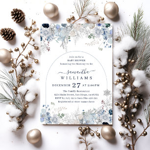 Invitación Flor de invierno Floral de color de agua Baby Boy 