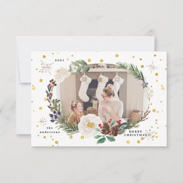 Invitación flor de invierno foto feliz de festividad (Anverso)