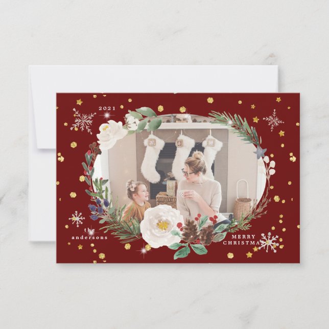 Invitación flor de invierno foto feliz de festividad (Anverso)