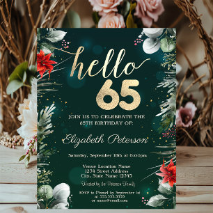 Invitación Flor de invierno Poinsettia Green 65 cumpleaños
