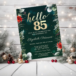 Invitación Flor de invierno Poinsettia Green 85 cumpleaños