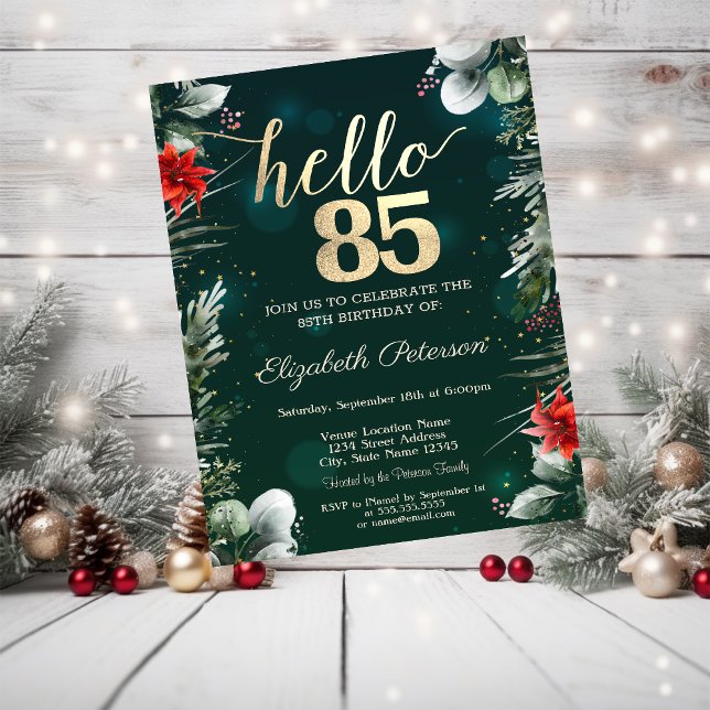 Invitación Flor de invierno Poinsettia Green 85 cumpleaños (Subido por el creador)