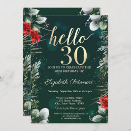 Invitación Flor de invierno Poinsettia Verde 30 cumpleaños