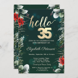 Invitación Flor de invierno Poinsettia Verde 35 cumpleaños