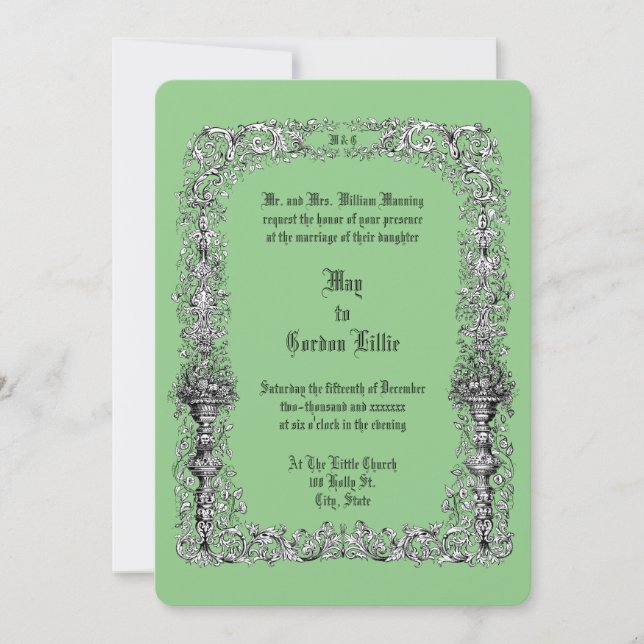 Invitación Flor de la era victoriana acude a Boda de frontera (Anverso)