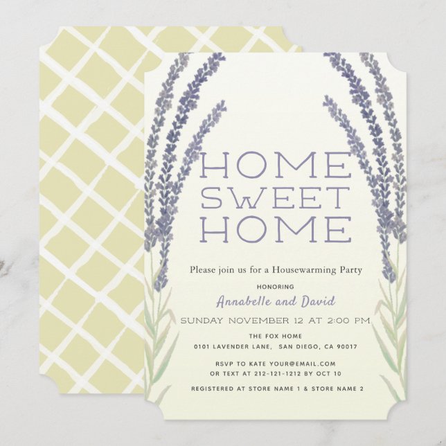 Invitación Flor de lavanda estriba Fiesta de calentamiento de (Anverso / Reverso)