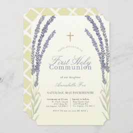 Invitación Flor de lavanda Prima de Amarillo Primera Comunión