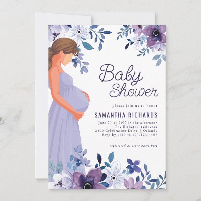 Invitación Flor de lavanda púrpura | Shower de bebé  (Anverso)