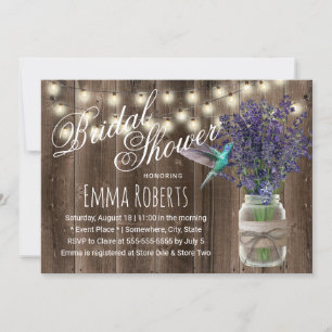 Invitación Flor de lavanda rústica y ducha de novia Hummingbi