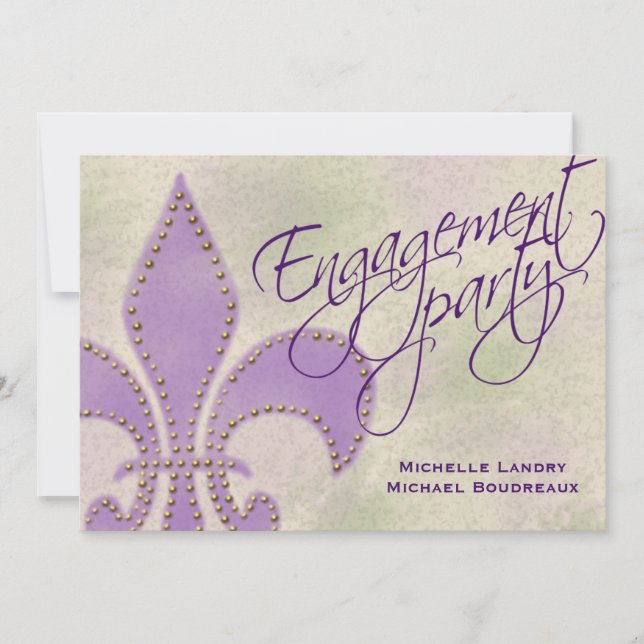 Invitación Flor de lis púrpura artsy Engagment (Anverso)