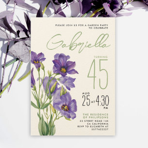 Invitación Flor de Lisianthus Púrpura Verde Sage Simple Y Ele
