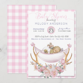 Invitación Flor de los Antlers de Hamaca Rosa de BOHO Baby Sh