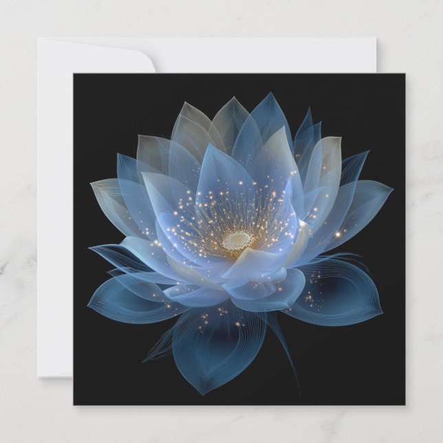 Invitación Flor de Loto Etérea - Floral Negro Azul (Anverso)
