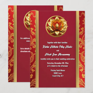 Invitación Flor de loto hindú de oro burdeos moda floral
