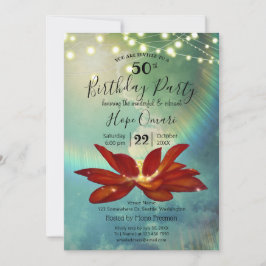 Invitación Flor de Loto Roja | Fiesta de Cumpleaños Azul 50