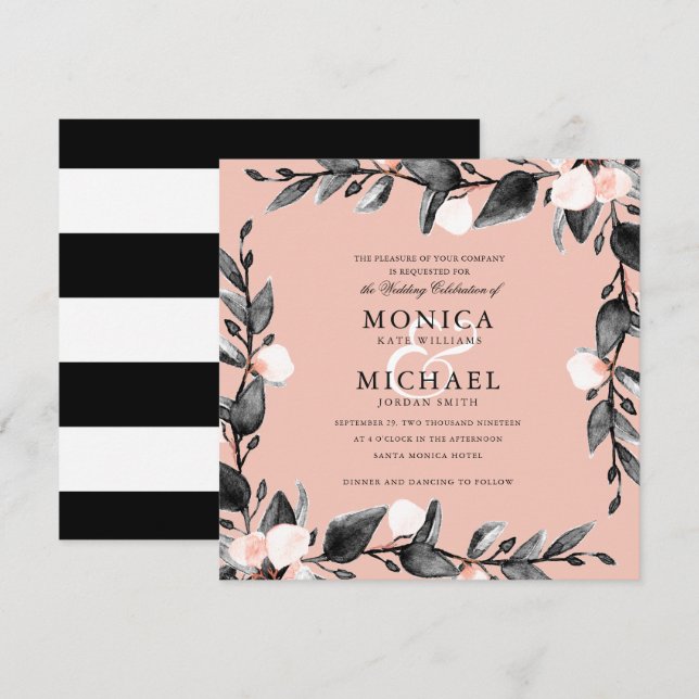 Invitación Flor de luna | boda botánico moderno rosa (Anverso / Reverso)
