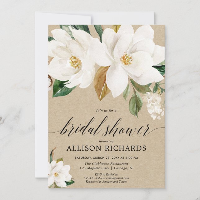 Invitación Flor de magnolia floral blanca ruidosa ducha de no (Anverso)