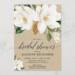 Invitación Flor de magnolia floral blanca ruidosa ducha de no
